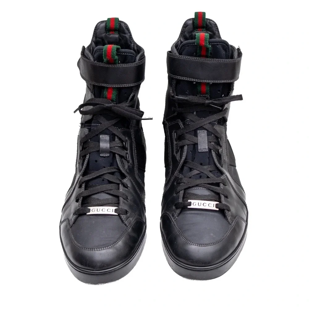 Gucci High Top SneakersUS 10.5  Mens Black Leather Tom Ford Era Strap Shoes - Picture 5 of 16